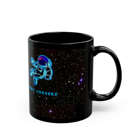 Cosmic Astronaut Mug | Space Lover Gift | Orbit Chasers Coffee Cup | Unique Black Mug for Astronomy Enthusiasts, Birthday, Housewarming