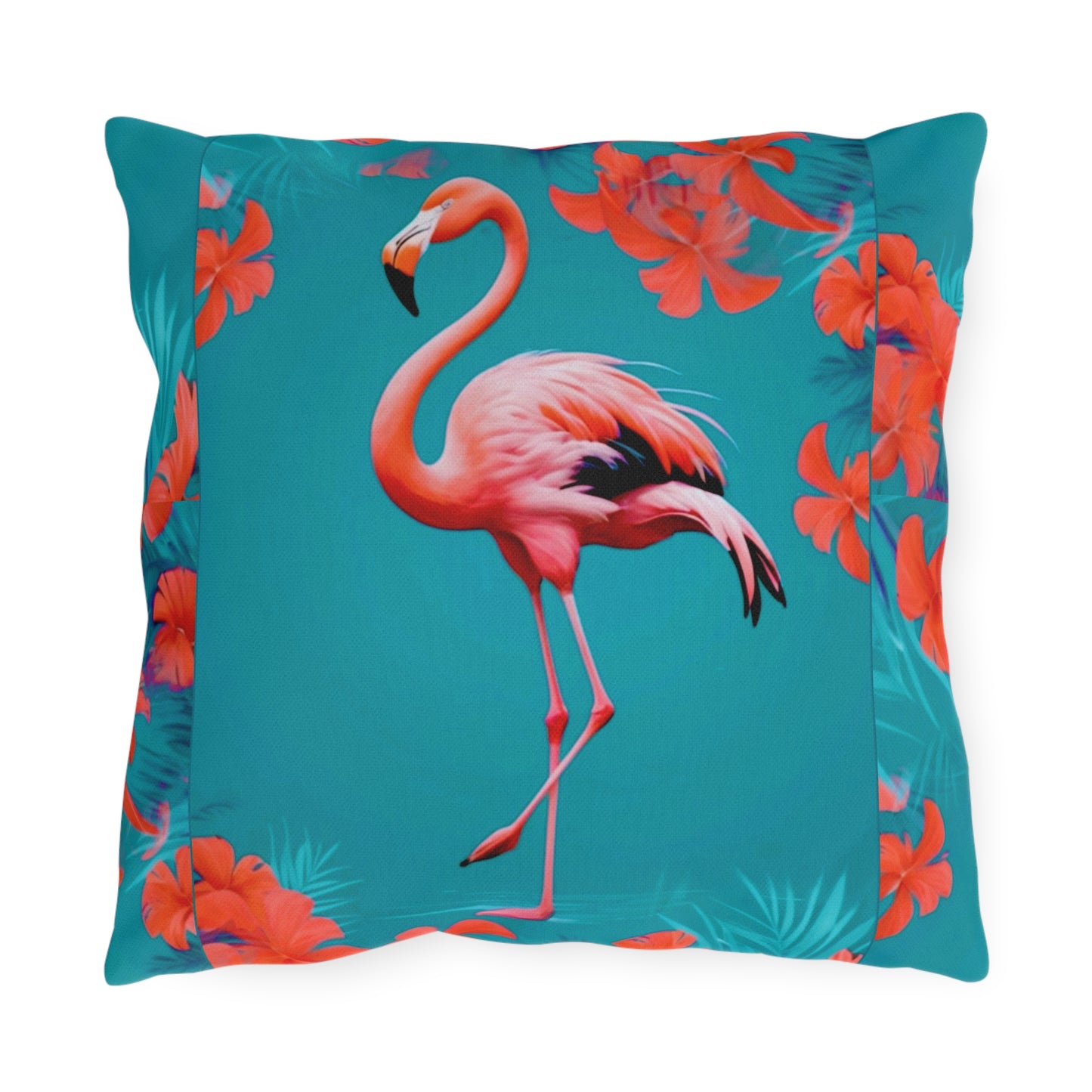 Vibrant Flamingo Outdoor Pillow, Tropical Decor, Patio Cushion, Summer Vibes, Floral Accent Pillow, Garden Decor