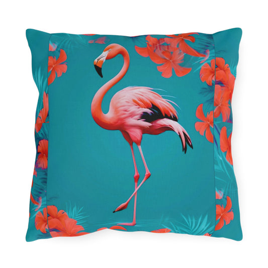 Vibrant Flamingo Outdoor Pillow, Tropical Decor, Patio Cushion, Summer Vibes, Floral Accent Pillow, Garden Decor
