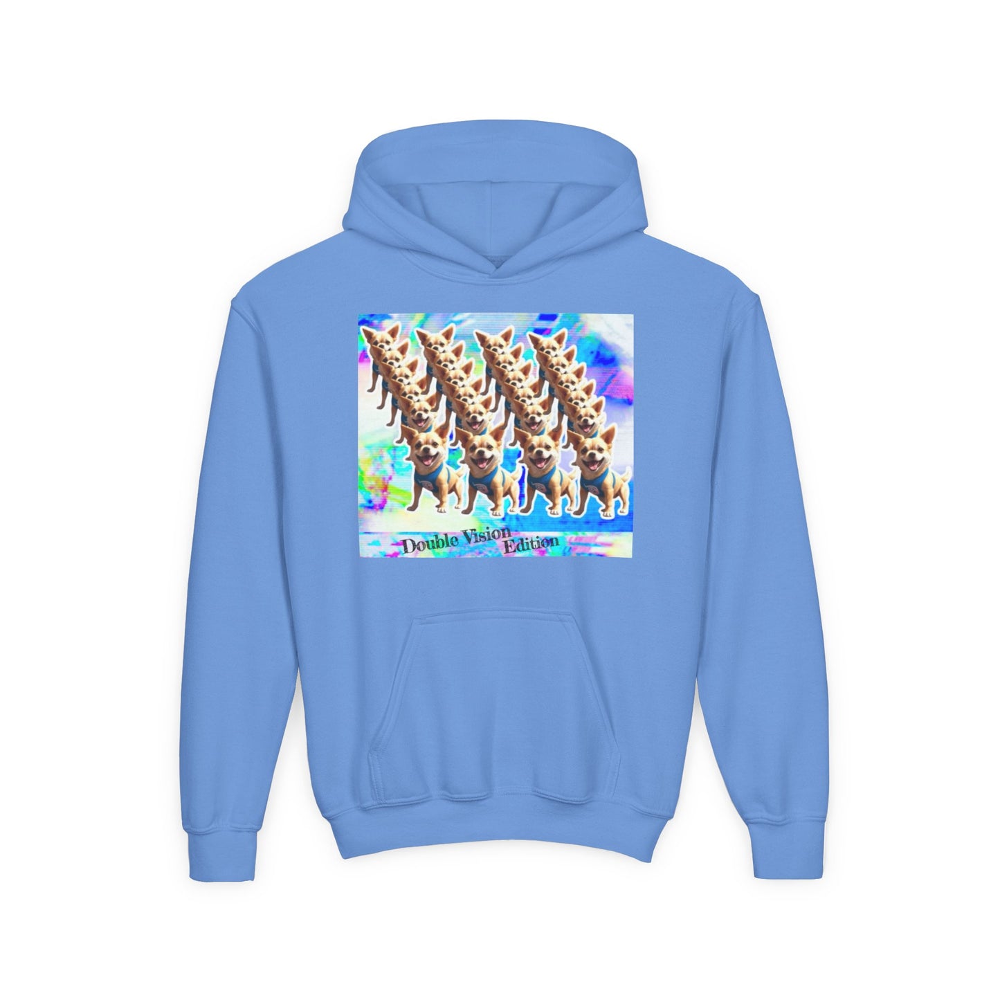 Youth Hooded Sweatshirt with Colorful Dog Print, Funny Gift for Kids, Cozy Casual Wear, Ideal for Birthdays, Holidays, Special Occasions