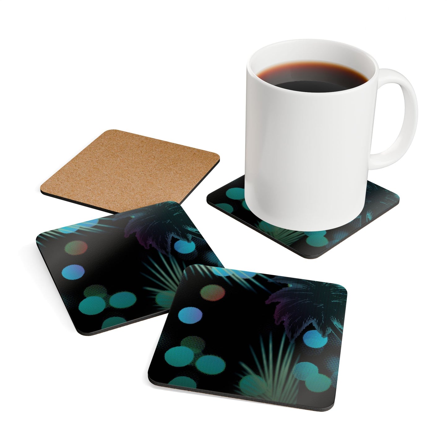 Stylish Corkwood Coaster Set | Tropical Vibes, Home Decor, Drink Coasters, Gift for Her, Eco-Friendly Living