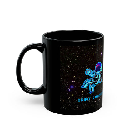 Cosmic Astronaut Mug | Space Lover Gift | Orbit Chasers Coffee Cup | Unique Black Mug for Astronomy Enthusiasts, Birthday, Housewarming