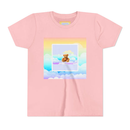 Cute Cloud Teddy Bear Youth Tee, Kids Summer Shirt, Pastel Graphic Tee, Birthday Gift, Adorable Kids Apparel, Soft Cotton