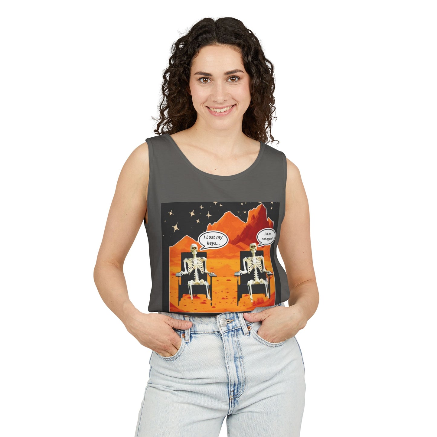 Chillin' Skeletons Tank Top - Fun Summer Vibes, Unisex Relaxed Fit, Perfect for Beach Days, Halloween Parties, and Everyday Wear