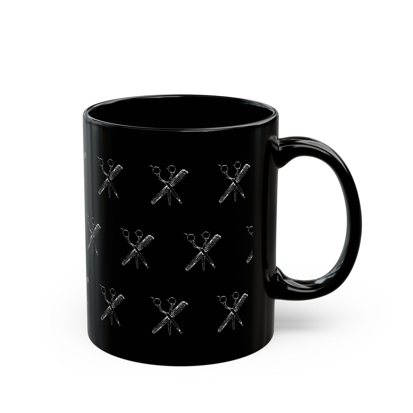 Scissors Pattern Black Mug | Creative Gift for Crafters, Stylish Coffee Cup, Unique Decor, Personalized Holiday Mug, Artisan Drinkware