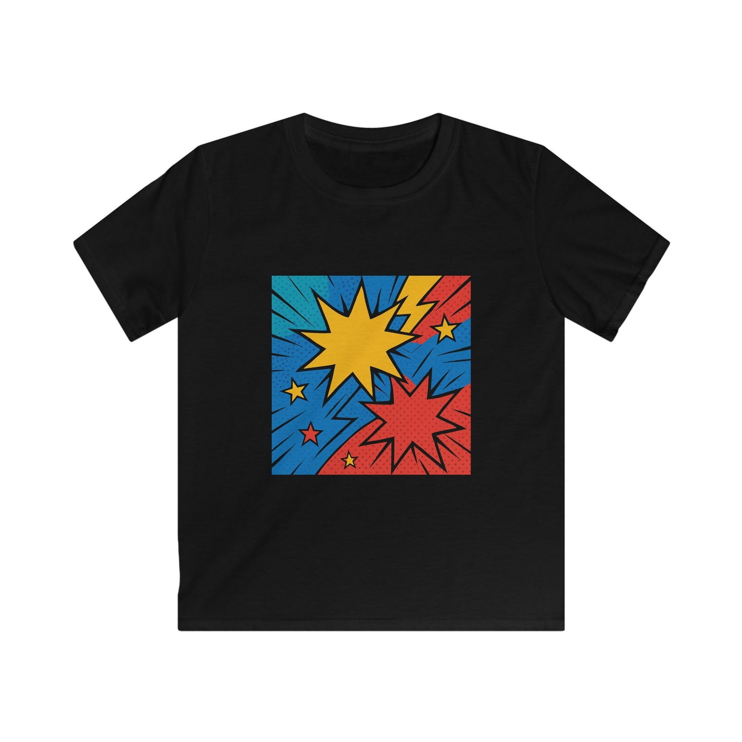 Kids Graphic Tee with Colorful Comic Explosion Design, Playful Kids Shirt, Fun Summer Wear, Birthday Gift, Vibrant Gift for Kids