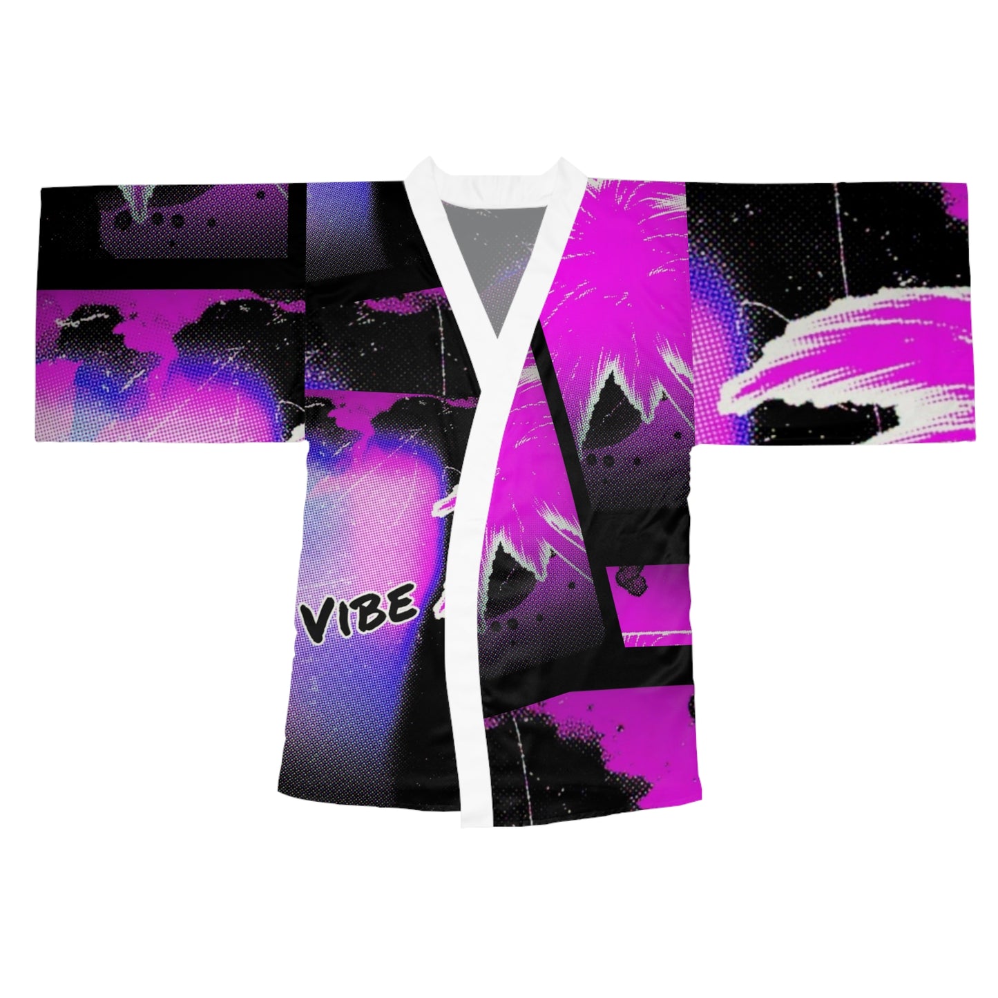 Chic Long Sleeve Kimono Robe - Vibrant Graphic Print