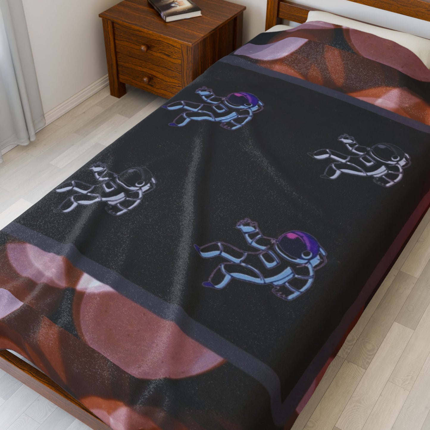 Astronaut Orbit Chasers Themed Velveteen Plush Blanket | Cozy Space Decor, Gift for Astronaut Lovers, Soft Throw for All Occasions