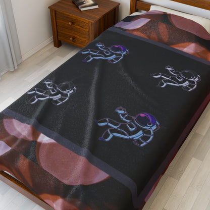 Astronaut Orbit Chasers Themed Velveteen Plush Blanket | Cozy Space Decor, Gift for Astronaut Lovers, Soft Throw for All Occasions